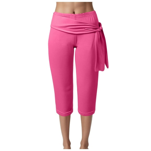 TTUHYWXI Capri Pants for Women Stretch Tummy Control High Waist Workout Yoga Pants Soft Comfy Lounge Pant Casual Capris Slacks (Hot Pink, S)