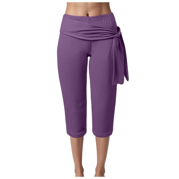 TTUHYWXI Capri Pants for Women Stretch Tummy Control High Waist Workout Yoga Pants Soft Comfy Lounge Pant Casual Capris Slacks (Purple, S)