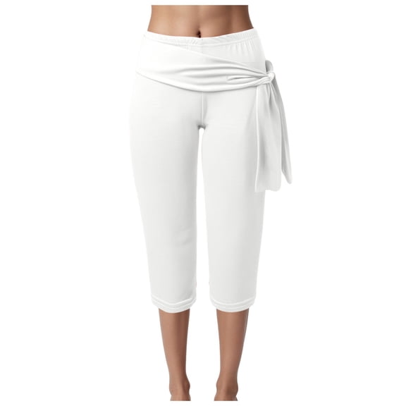 TTUHYWXI Capri Pants for Women Stretch Tummy Control High Waist Workout Yoga Pants Soft Comfy Lounge Pant Casual Capris Slacks (White, S)