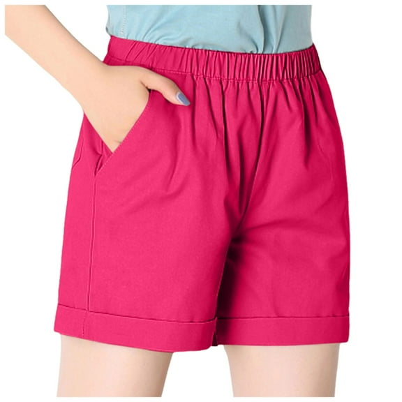 TTUHYWXI Casual Shorts for Women Elastic Waist Comfy Summer Pull On Solid Color Short with Pockets (Red, M)