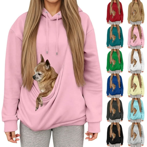 TTUHYWXI Cat Pouch Hoodie for Women Pet Care Hoodie Kangaroo Pocket Dog Pouch Sweatshirts Pet Carrier Pullover Animal Holder Tops (Khaki, S)