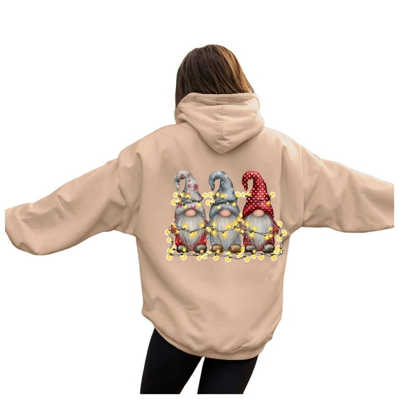TTUHYWXI Christmas Hoodies for Women Fashion Graphic Sweatshirts Casual Long Sleeve Hooded Christmas Hoodies for Girls Teen (Khaki, L)