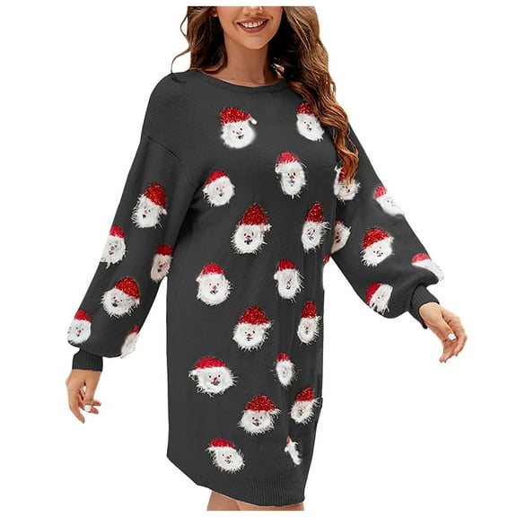 TTUHYWXI Christmas Long Sweaters for Women Cute Fuzzy Funny Wintertime and Holiday Parties Knitted Pullover Sweater (Black, M)