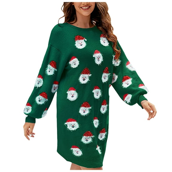 TTUHYWXI Christmas Long Sweaters for Women Cute Fuzzy Funny Wintertime and Holiday Parties Knitted Pullover Sweater (Green, S)