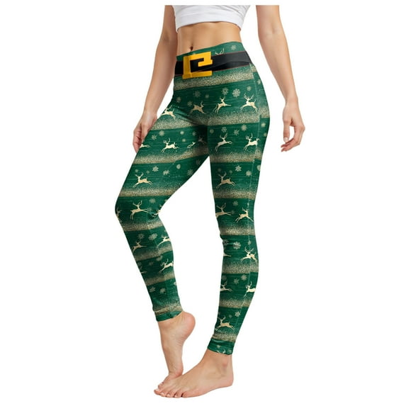 TTUHYWXI Christmas Pajama Pants Women Santa Claus Print Elastic Waist Soft Comfy Pj Pants Ankle Length Christmas Day Leggings (Army Green, M)