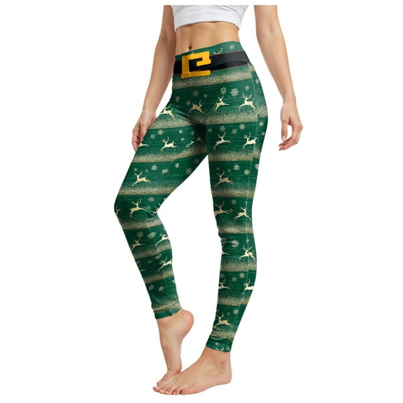 TTUHYWXI Christmas Pajama Pants Women Santa Claus Print Elastic Waist Soft Comfy Pj Pants Ankle Length Christmas Day Leggings (Army Green, M)