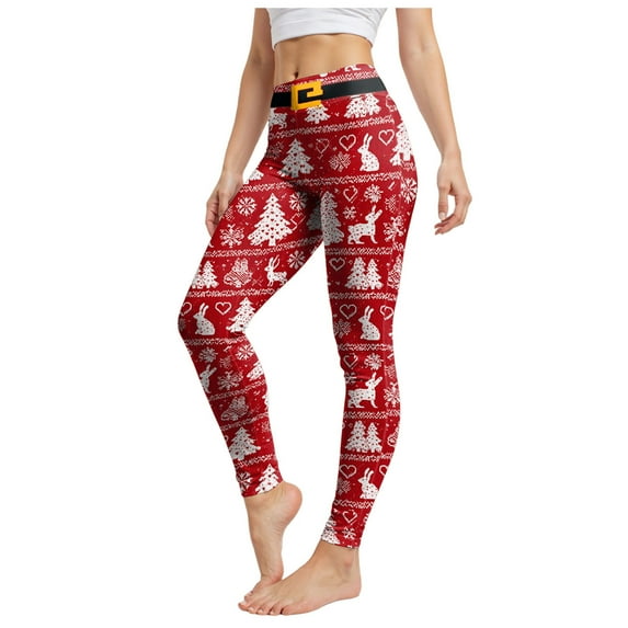 TTUHYWXI Christmas Pajama Pants Women Santa Claus Print Elastic Waist Soft Comfy Pj Pants Ankle Length Christmas Day Leggings (Watermelon Red, S)