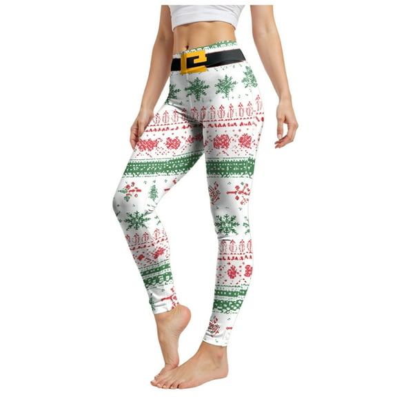 TTUHYWXI Christmas Pajama Pants Women Santa Claus Print Elastic Waist Soft Comfy Pj Pants Ankle Length Christmas Day Leggings (White, L)