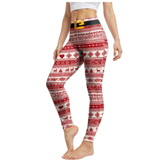 TTUHYWXI Christmas Pajama Pants Women Santa Claus Print Elastic Waist Soft Comfy Pj Pants Ankle Length Christmas Day Leggings (Wine, XL)
