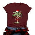 thumbnail image 1 of TTUHYWXI Christmas Palm Tree Shirts for Women Funny Hawaiian Beach Tropical Xmas Top Short Sleeve Casual Graphic Print T Shirt (Wine, M), 1 of 8