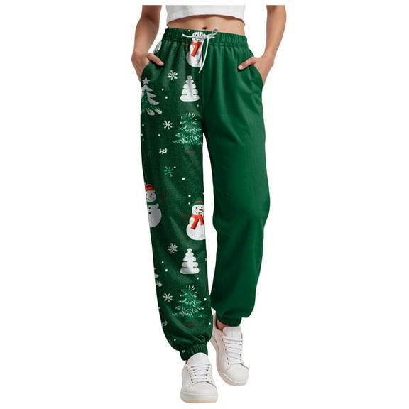 TTUHYWXI Christmas Pants for Women High Waisted Baggy Cinch Bottom Sweatpants Gym Jogger Holiday Petite Lounge Pants (Dark Green, M)