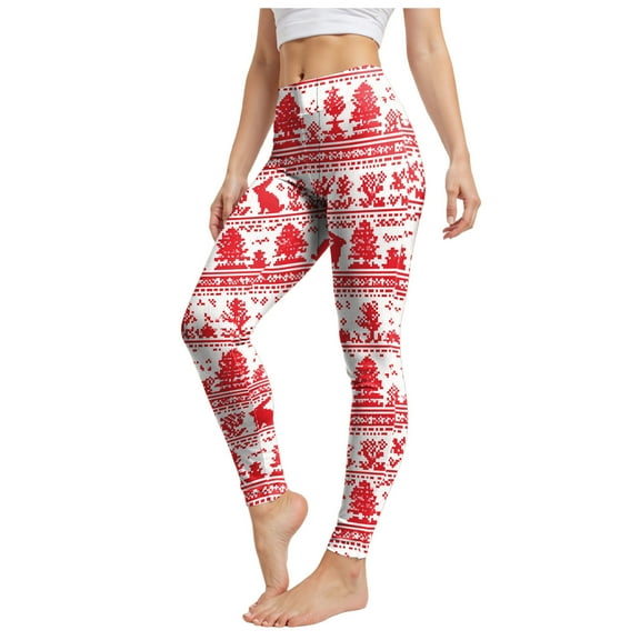 TTUHYWXI Christmas Printed Leggings for Women Basic Workout Yoga Pants Buttery Smooth Womens Leggings (White, XL)