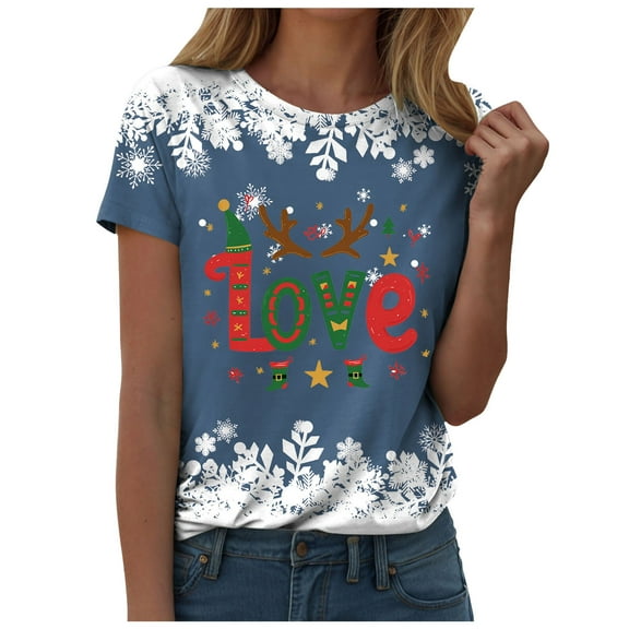 TTUHYWXI Christmas Shirt for Women Raglan Sleeve Graphic Xmas Festival Shirts Cute Holiday Trendy Tops Casual Tee Gift (Navy, L)