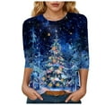 thumbnail image 1 of TTUHYWXI Christmas Shirts for Women Cute 3/4 Length Sleeve Tops Dressy Casual Crewneck Sweatshirts Ugly Xmas Sweater Blouses (Blue, M), 1 of 4