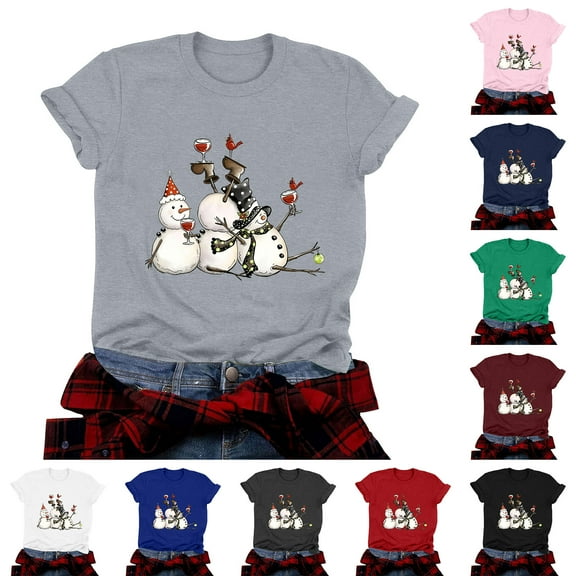 TTUHYWXI Christmas Shirts for Women Merry Christmas Santa Claus Funny Hoilday Print T-Shirts Graphic Tee Tops (Wine, XXL)