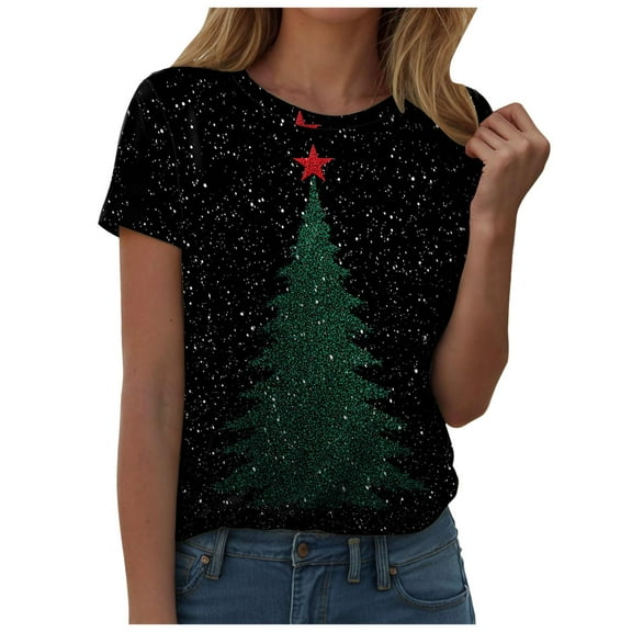 TTUHYWXI Christmas Shirts for Women Short Sleeve Plus Size Cute Snowman Graphic Tees (Dark Green, XL)