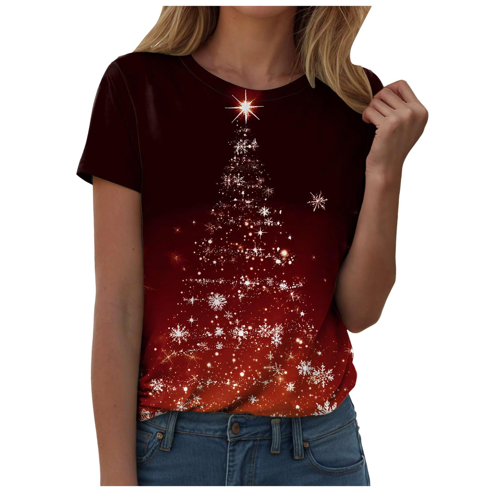 TTUHYWXI Christmas Shirts for Women Short Sleeve Plus Size Cute Snowman — free download