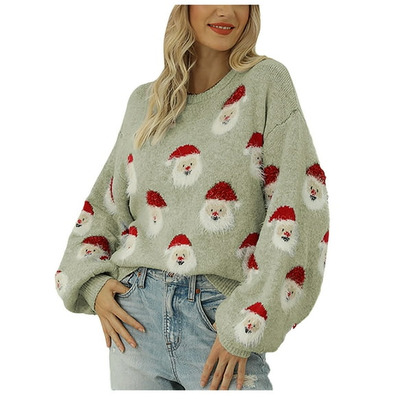 TTUHYWXI Christmas Sweaters for Women Funny Santa Christmas Tree Graphic Pullover Ugly Xmas Snowman Sweaters (Light Green, M)