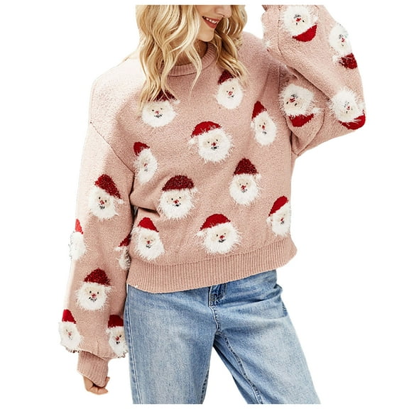 TTUHYWXI Christmas Sweaters for Women Funny Santa Christmas Tree Graphic Pullover Ugly Xmas Snowman Sweaters (Pink, M)
