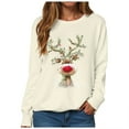 thumbnail image 1 of TTUHYWXI Christmas Sweatshirt Women Xmas Deer Graphic Fall Wimter Clothes Crewneck Pullover Long Raglan Sleeve Top (Beige, XXL), 1 of 9