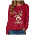 thumbnail image 1 of TTUHYWXI Christmas Sweatshirt Women Xmas Deer Graphic Fall Wimter Clothes Crewneck Pullover Long Raglan Sleeve Top (Red, M), 1 of 9
