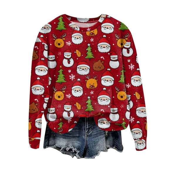 TTUHYWXI Christmas Sweatshirt for Women 2025 Funny Plus Size Gnomes Print Sweatshirts Crewneck Long Sleeve Xmas Holiday Tops (Watermelon Red, S)