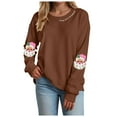 thumbnail image 1 of TTUHYWXI Christmas Sweatshirt for Women Merry Sweater Embroidered Striped Crewneck Sweatshirts Holiday Long Sleeve Pullover (Brown, XL), 1 of 5
