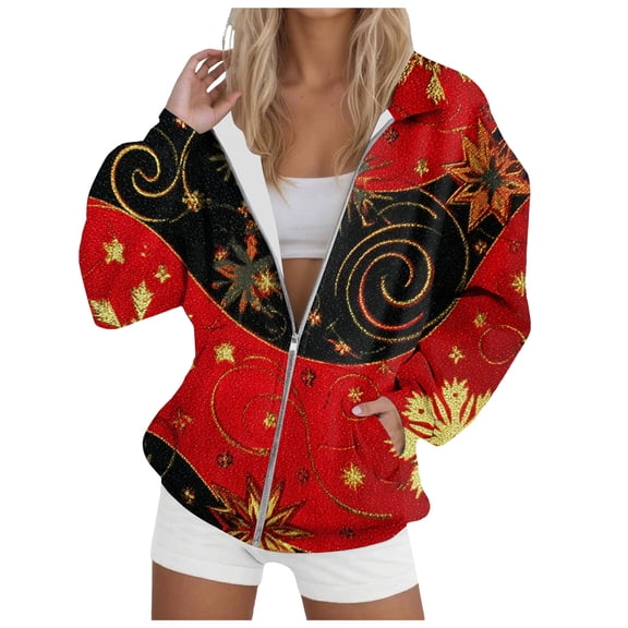 TTUHYWXI Christmas Sweatshirt for Women Sweater Cute Long Sleeve Crewneck Zip Up Pullover Tops for Fall Winter Outfits (Watermelon Red, L)