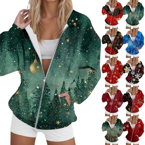 TTUHYWXI Christmas Sweatshirt for Women Sweater Cute Long Sleeve Crewneck Zip Up Pullover Tops for Fall Winter Outfits (Yellow, S)