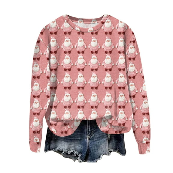 TTUHYWXI Christmas Sweatshirts for Women 2025 Crewneck Pullover Tops Long Sleeve Shirts Loose Fit Tops Casual Fall Outfits Y2K Clothes (Pink, XXL)