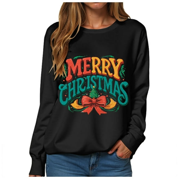 TTUHYWXI Christmas Sweatshirts for Women Retro Santa Claus Graphic Long Sleeve Shirt Xmas Pullover Tops (Black, XXL)