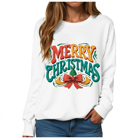 TTUHYWXI Christmas Sweatshirts for Women Retro Santa Claus Graphic Long Sleeve Shirt Xmas Pullover Tops (White, XXL)