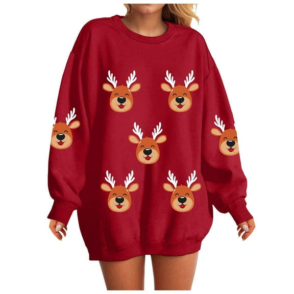 TTUHYWXI Christmas Sweatshirts for Women Snowman Face Printed Long Sleeve Crewneck Sweater 2025 Winter (Red, XXL)