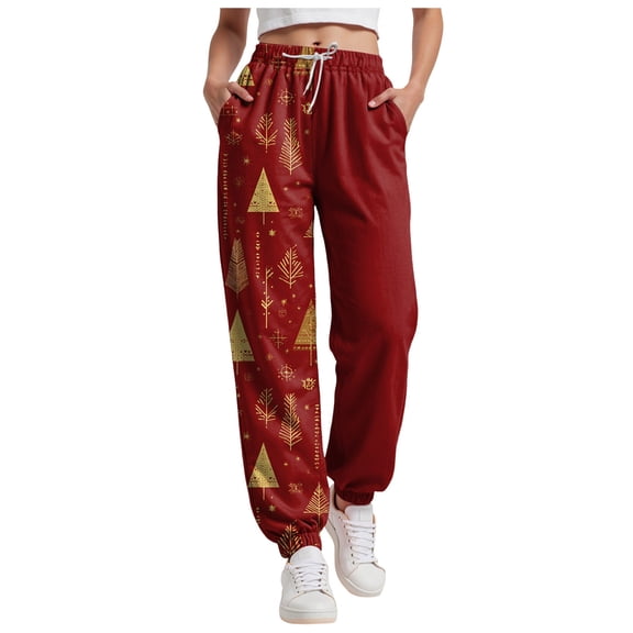 TTUHYWXI Christmas Womens Pajama Pants Casual Comfy Sleepwear Wide Leg Drawstring Bottoms with Pockets (Brick Red, M)