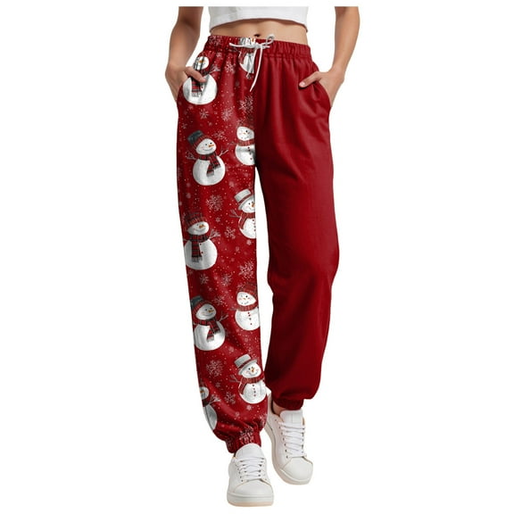 TTUHYWXI Christmas Womens Pajama Pants Casual Comfy Sleepwear Wide Leg Drawstring Bottoms with Pockets (Watermelon Red, XL)