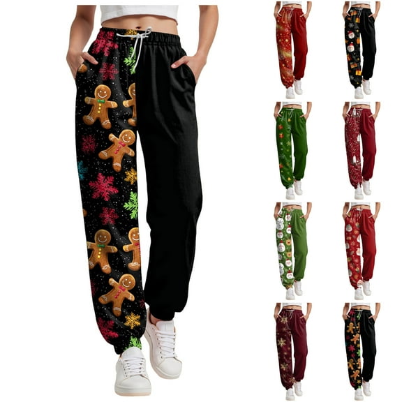 TTUHYWXI Christmas Womens Pajama Pants Lounge Wide Leg Bottoms with Pockets (Dark Gray, L)