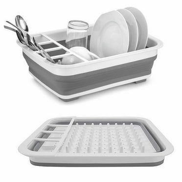 TTUHYWXI Collapsible Dish Drying Rack Portable Dinnerware Drainer Organizer for Kitchen RV Campers Travel Trailer Space Saving Kitchen Storage Tray,Grey One Size