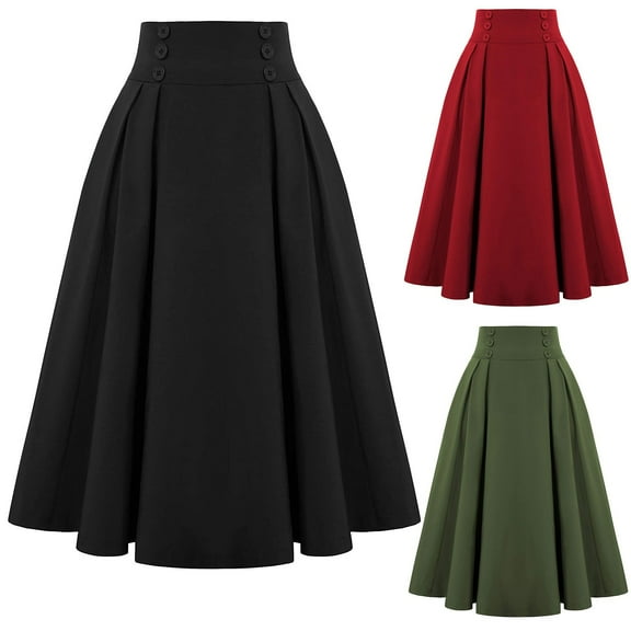 TTUHYWXI Corduroy Skirt for Women A-Line Flared Swing Skirt Midi High Waist Skirts (Red, S)
