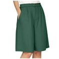 thumbnail image 1 of TTUHYWXI Cotton Linen Shorts for Women Loose Fit Knee Length Bermuda Shorts Casual Wide Leg Elastic Waist Workout Shorts (Dark Green, S), 1 of 9