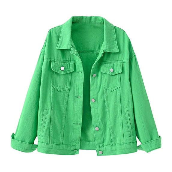 TTUHYWXI Denim Jacket for Women Button Down 3/4 Long Sleeve Cropped Jean Jackets with Pockets Casual Lightweight Shackets 2025 (Green, 3XL)