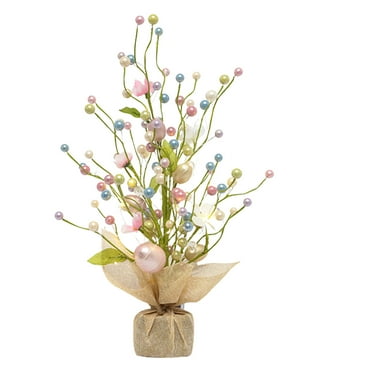 TTUHYWXI Easter Decorations Pre-lit White Birch Tree with 10 Hanging Easter Egg Ornaments, 24 Led Lights Battery Operated Easter Table Centerpiece Home Spring Decoration,D One Size