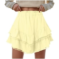 TTUHYWXI Flowy Shorts for Women Casual Boho Ruffle Tiered Skorts High Waist Mini Skirts Golf Tennis Crochet Shorts (Yellow, XS)