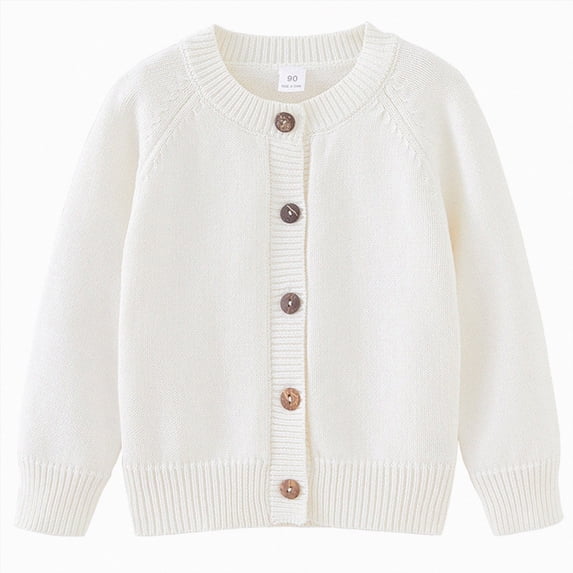 TTUHYWXI Girls Cardigan Sweater School Uniforms Toddler Long Sleeve Button Knit Solid Sweaters Tops (White,7-8 Years)
