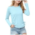 thumbnail image 1 of TTUHYWXI Girls Long Sleeve Shirts Ruched Knot Side Tunic Blouse Tee Tops (Light Blue, 9-10 Years), 1 of 5