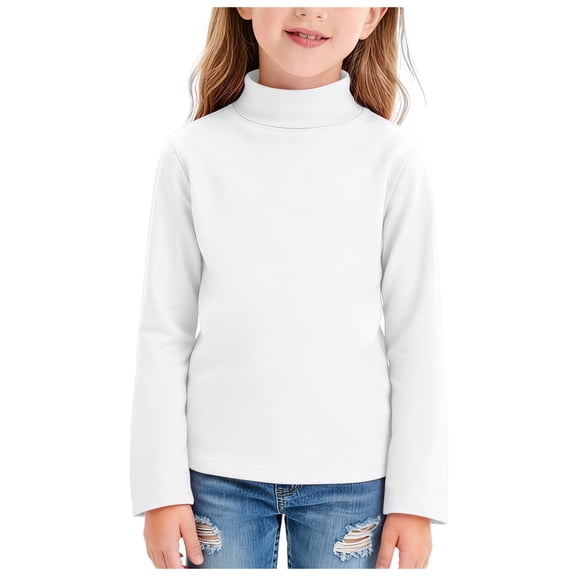 TTUHYWXI Girls' Long Sleeve Turtleneck T-Shirt Kids Basic High Neck Casual Trendy Soft Base Layer Tee Tops (White, 11-12 Years)