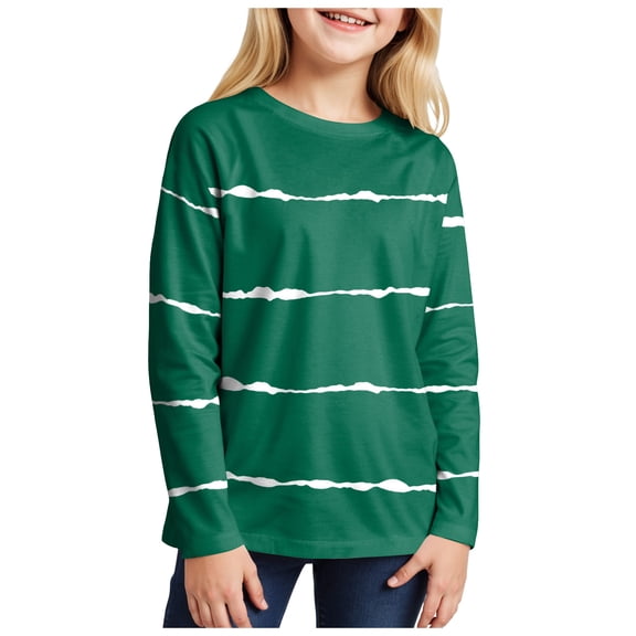 TTUHYWXI Girls Striped Color Block Sweatshirts Kids Tie Dye Crewneck Long Sleeve Pullover Tops 4-15 Years (Green, 13-14 Years)