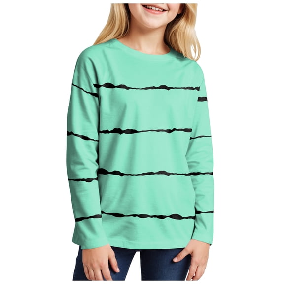 TTUHYWXI Girls Striped Color Block Sweatshirts Kids Tie Dye Crewneck Long Sleeve Pullover Tops 4-15 Years (Mint Green, 14-15 Years)