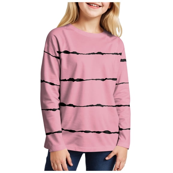 TTUHYWXI Girls Striped Color Block Sweatshirts Kids Tie Dye Crewneck Long Sleeve Pullover Tops 4-15 Years (Pink, 14-15 Years)