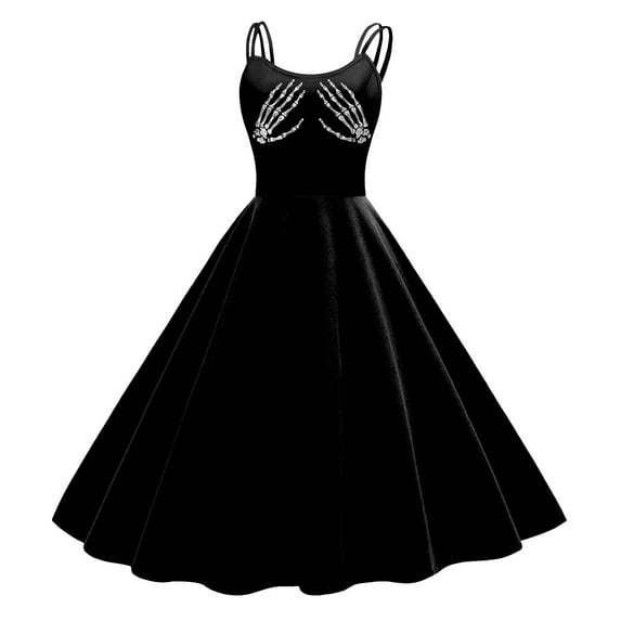 TTUHYWXI Halloween Dress for Women Punk Vintage Dress Party Hem DressStrapless Gothic Cocktail Dresses (Black, XL)