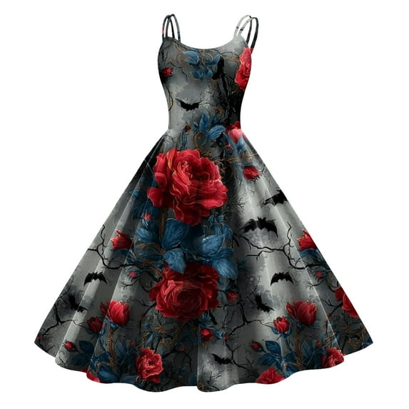 TTUHYWXI Halloween Dress for Women Punk Vintage Dress Party Hem DressStrapless Gothic Cocktail Dresses (Blue, XL)